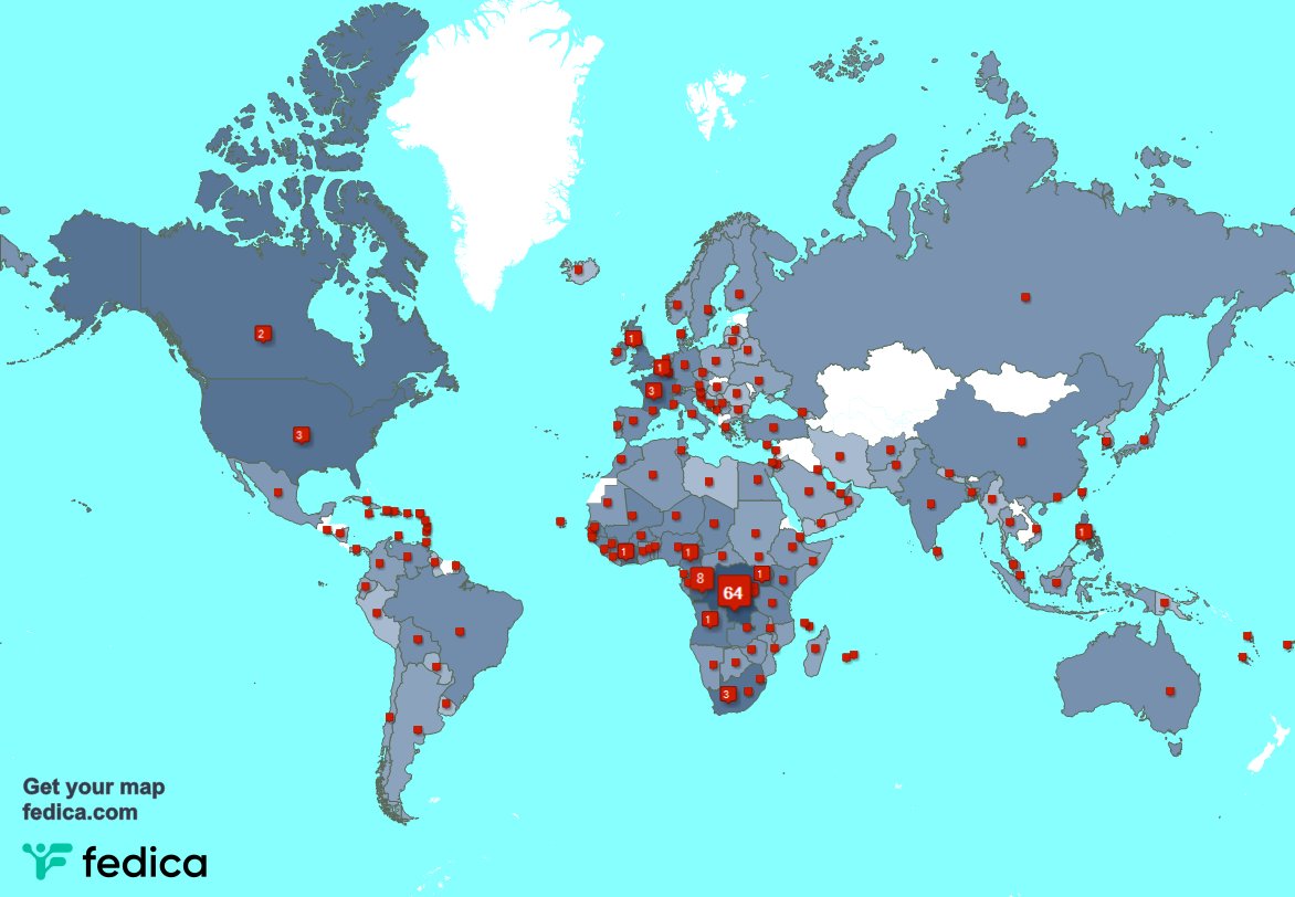 Merci beaucoup à mes 252 nouveaux abonnés qui vivent en: République démocratique du Congo, Afrique du Sud, États-Unis, et plus la semaine dernière. fedica.com/!Icone_Carbone