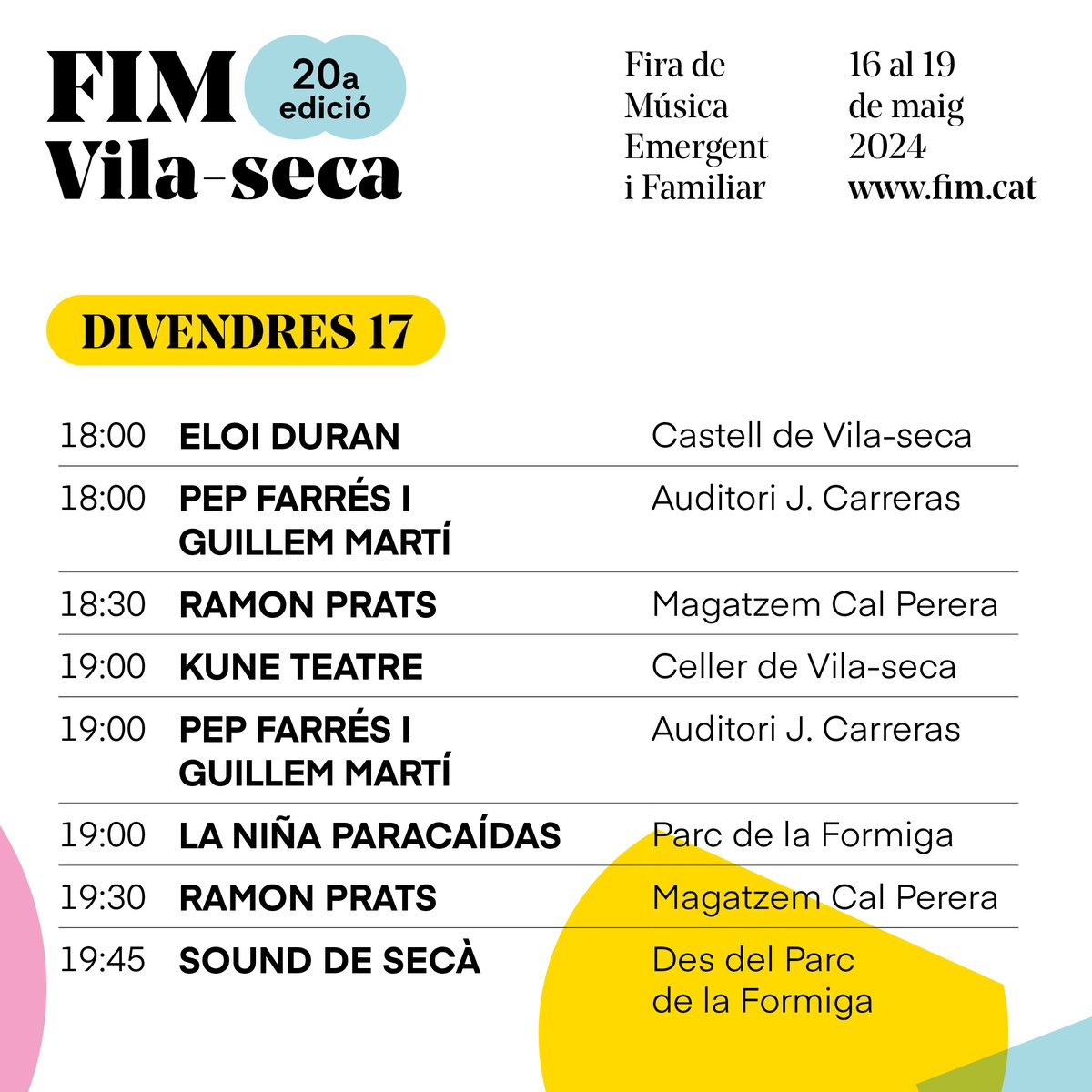 ☆Programació d'avui divendres dia 17 de maig a la #FiMVilaseca24 #culturavilaseca