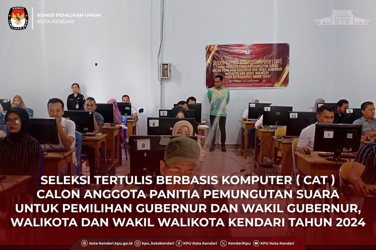 #TemanPemilih KPU Kota Kendari melaksanakan Seleksi Tertulis berbasis komputer (CAT) kepada pelamar calon Anggota Panitia Pemungutan Suara (PPS) untuk pemilihan Gubernur dan Wakil Gubernur, Walikota dan Wakil Walikota Kendari Tahun 2024,