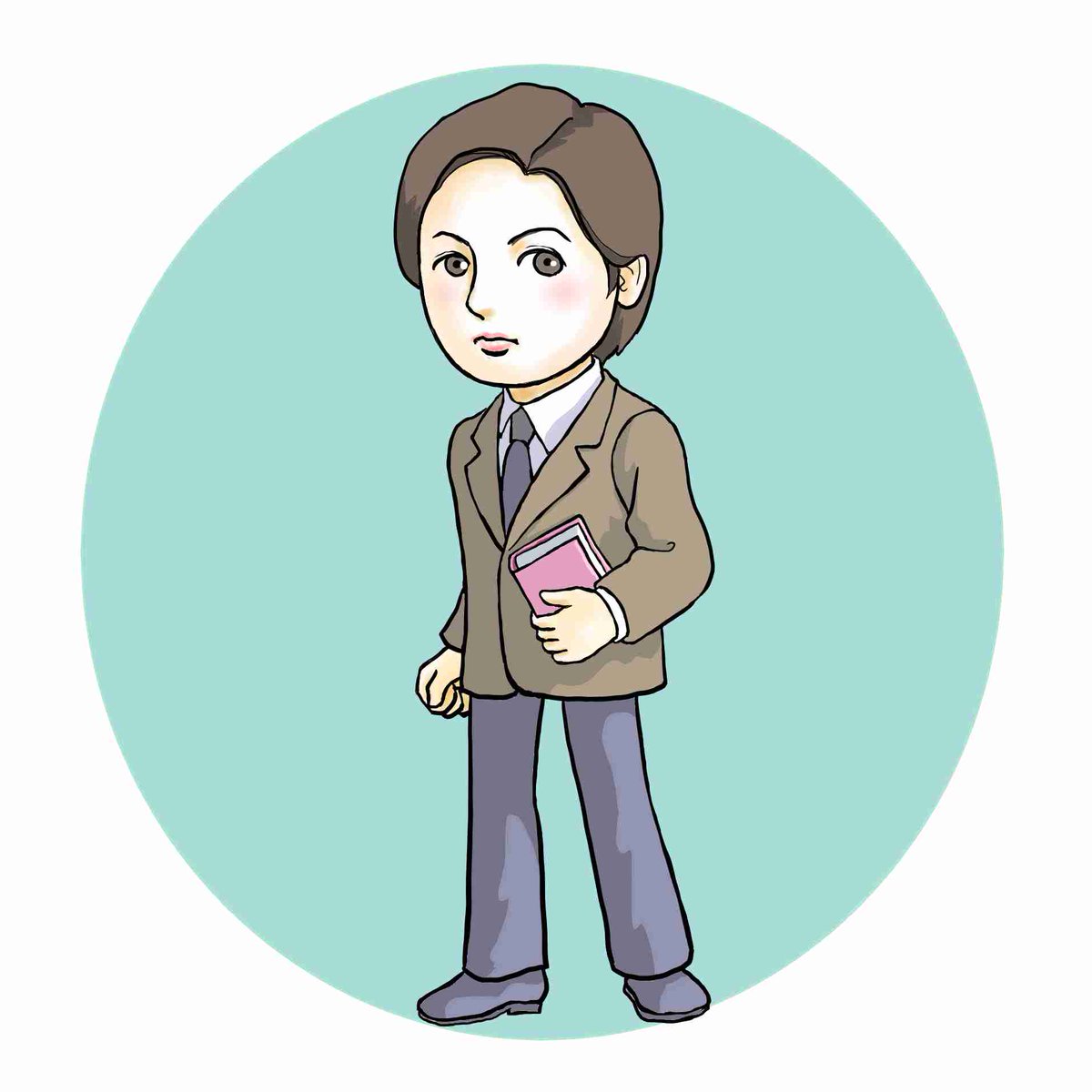 solo looking at viewer simple background shirt brown hair long sleeves 1boy  illustration images