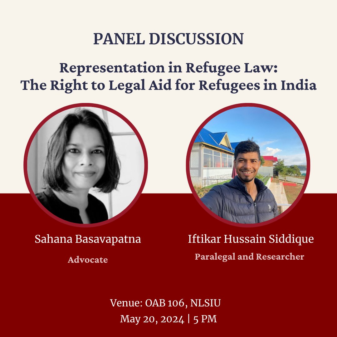 The UNHCR Chair on Refugee Law at NLSIU is organizing a panel discussion titled “Representation in Refugee Law: The Right to Legal Aid for Refugees in India”, on May 20, 2024. Read more nls.ac.in/news-events/nl…
