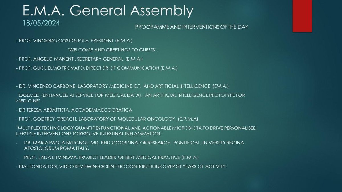 Final agenda of the EMA general assembly. Save the date!