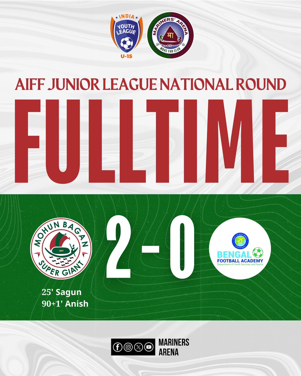 Must needed win for our U-15 team to keep our hopes alive in the #AIFF U-15 National Stage. 💪🏻

@mohunbagansg @Mohun_Bagan 

#aiff #u15 #juniorleague #mohunbagansg #marinersarena #joymohunbagan 💚♥️