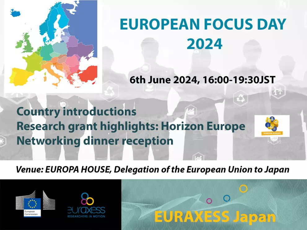 Interested in learning more about research and innovation in Europe and partnerships between Europe and Japan? Join the EURAXESS Japan European Research Day on 6 June! More info and registration: euraxess.ec.europa.eu/worldwide/japa… @euraxess_japan @EUinJapan @HorizonEU @EUJapanCentre