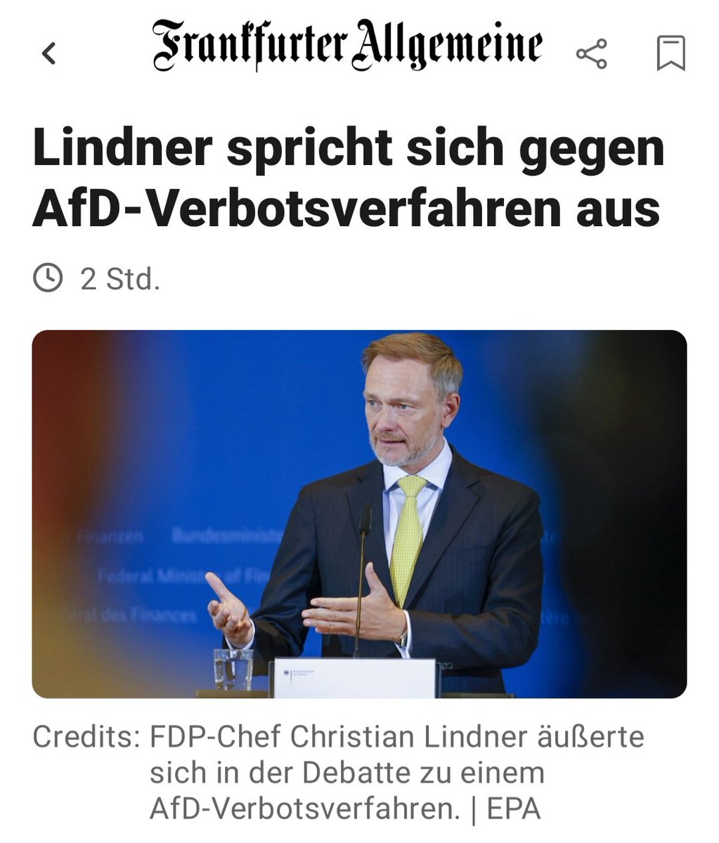 Ein #AfDVerbot wäre das Ende unserer Demokratie!
Millionen Menschen würden diesen Staat danach intensiv ablehnen und die Regierung als nicht mehr legitim einordnen.
Zudem würde der letzte Rest Glaubwürdigkeit der Justiz nachhaltig zerstört.
#AfD #Lindner