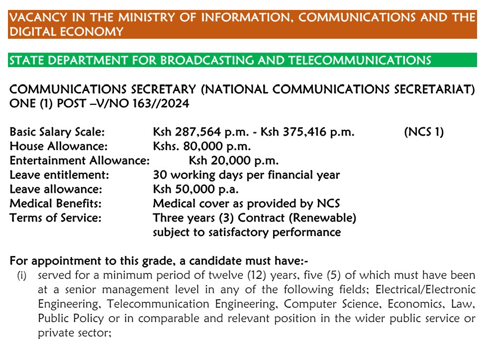 EXCITING OPPORTUNITY: We are looking for a new CEO at @NCS_Kenya! Deadline for applications is on 4th June 2024: publicservice.go.ke/index.php/recr… #DigitalEconomyKE @MoICTKenya @CA_Kenya @ICTAuthorityKE @konzatech @Kenyayearbook @MediaCouncilK @ODPC_KE @kbcnational @Posta_Kenya