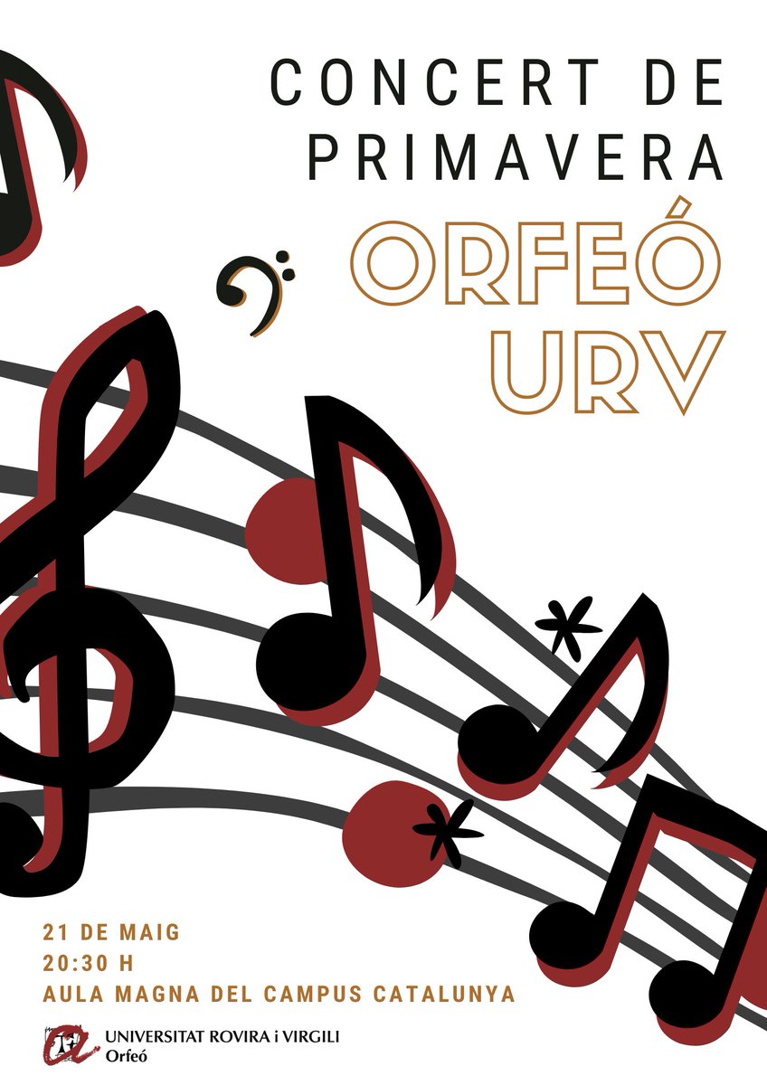 #agendaURV | Concert de Primavera de l'Orfeó #URV a quatre veus amb peces de diferents estils i èpoques. Entrada gratuïta. 🗓️Dimarts 21/5 🕑20:30h 📍Aula Magna campus Catalunya #comunitatURV  👉events.urv.cat/agenda/show_ev…