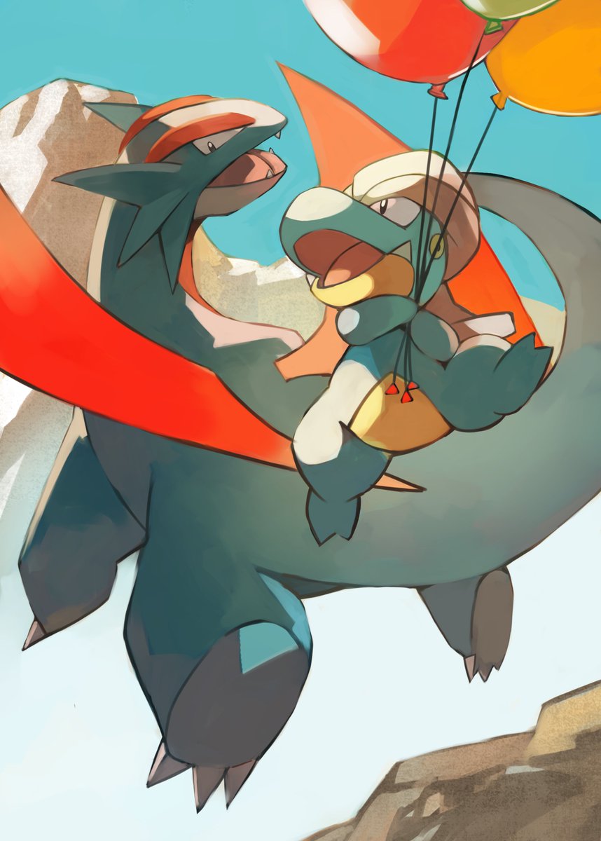 flygon open mouth red eyes holding outdoors sky tongue pokemon (creature)  illustration images