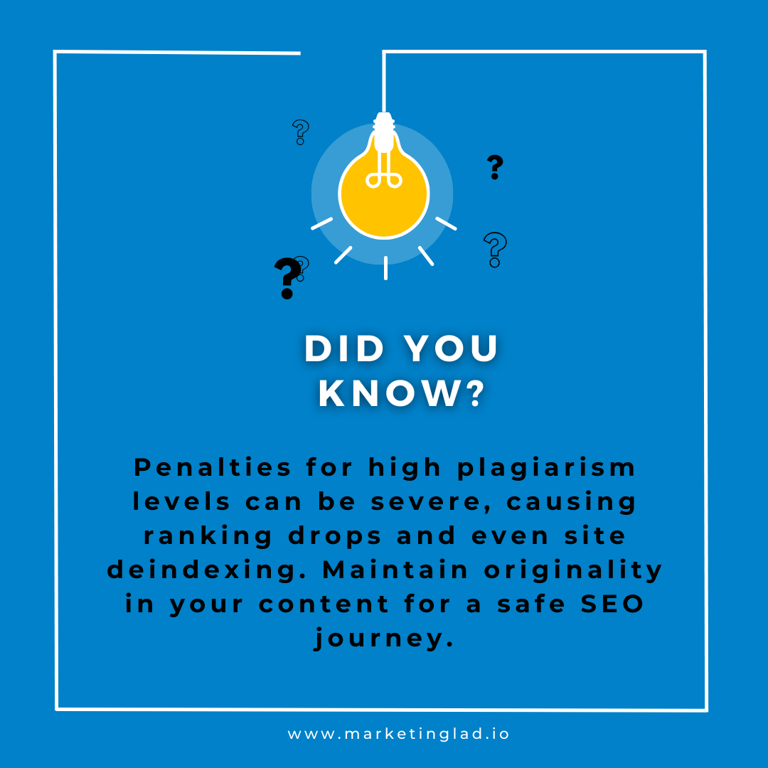 High levels of plagiarism can lead to severe consequences, including ranking declines and even removal from search engine indexes. 

Ensure your content is original to maintain a safe and effective SEO strategy.

#seostrategy  #effectiveseo