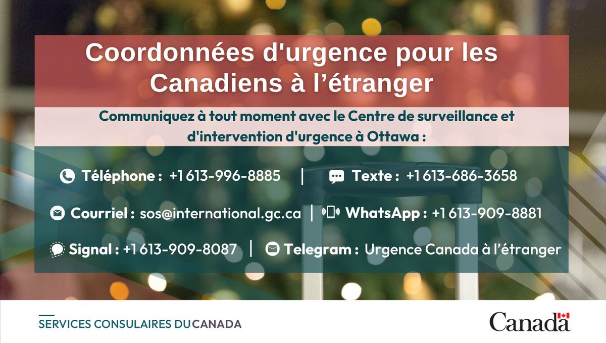 Notre bureau sera fermé le lundi 20 mai. Si vous êtes un citoyen canadien ayant besoin d'une aide d'urgence, l’aide consulaire d’urgence demeure disponible 24 heures sur 24, 7 jours sur 7