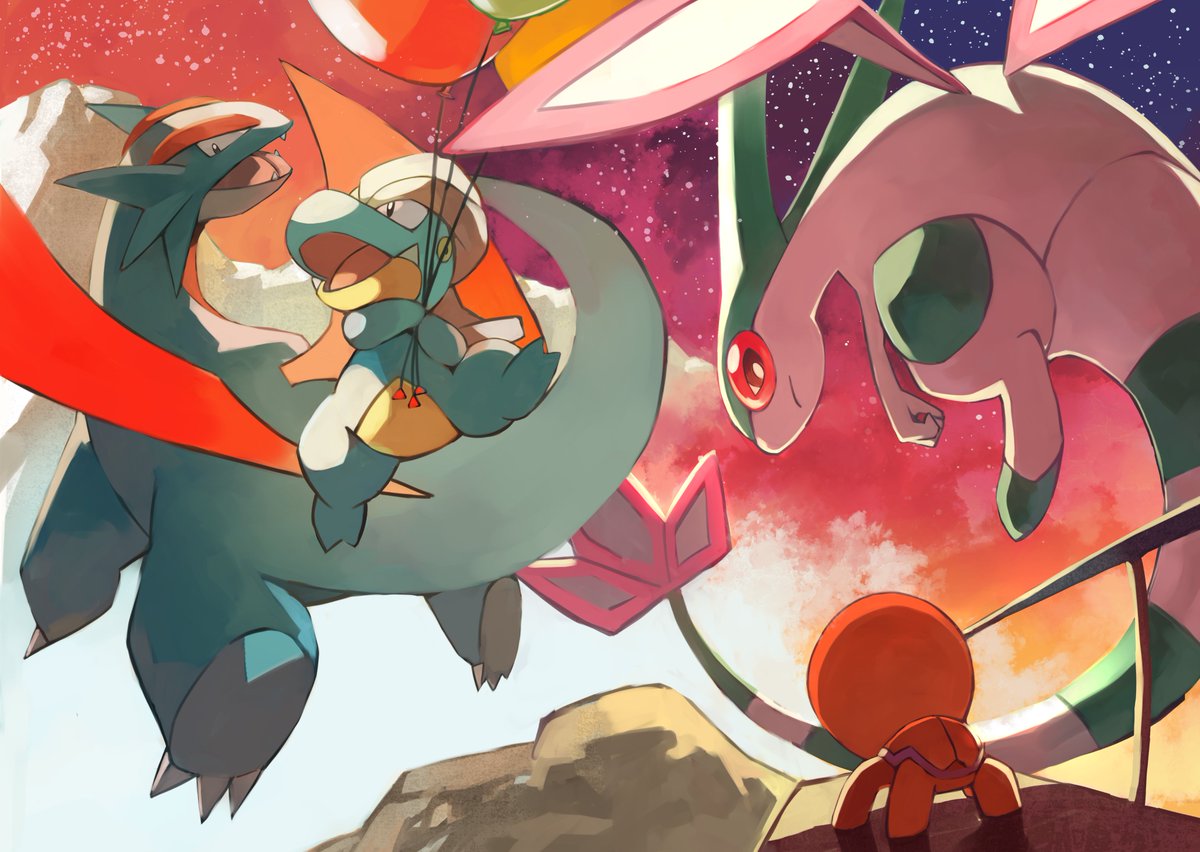 flygon open mouth red eyes holding outdoors sky tongue pokemon (creature)  illustration images