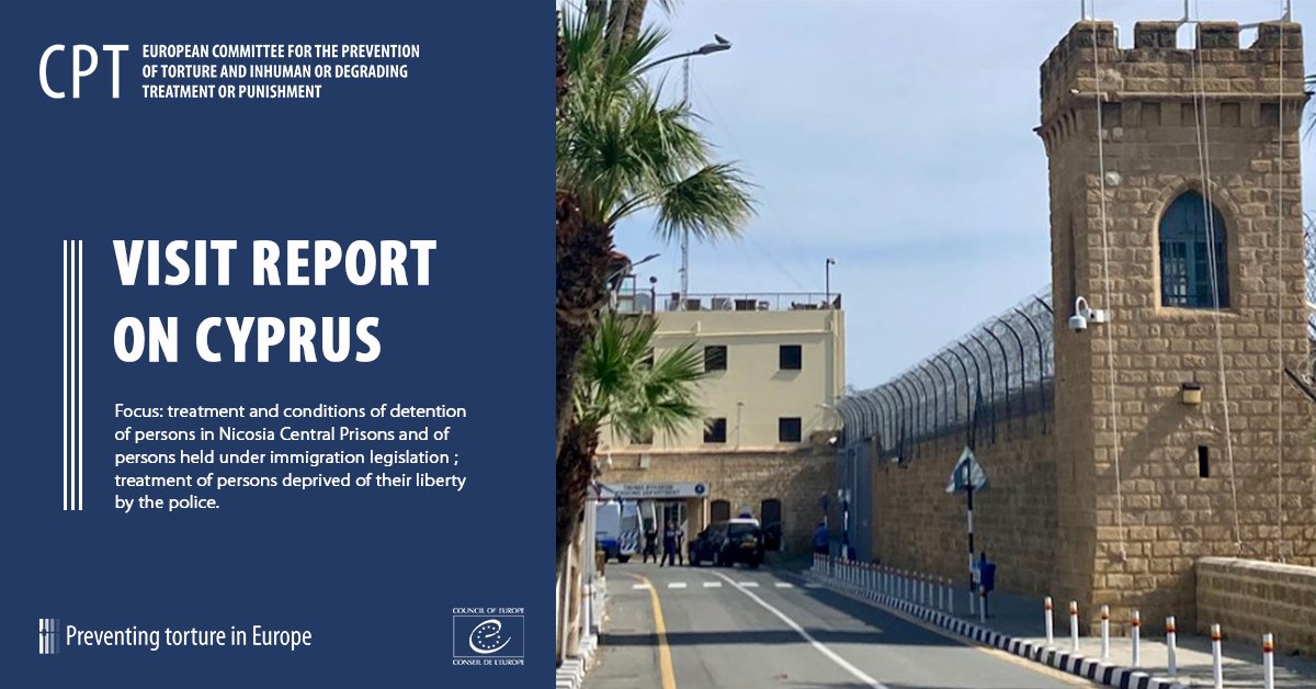 The #CoE #antitorture Committee (#CPT) publishes the report of its 2023 visit to #Cyprus : poor living conditions, severe overcrowding and inter-prisoner violence result in an unsafe prison. Too carceral conditions in immigration establishments. bit.ly/4amqJhn @coe