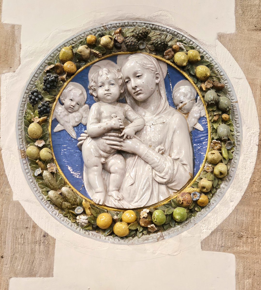 The Blessed Virgin and Christchild by Andrea della Robbia, c1500, in Portsmouth Anglican Cathedral. It was the gift of the architect Sir Charles Nicholson, who drew up the 1935 plan for the expansion of the Cathedral. @PortsmouthCath