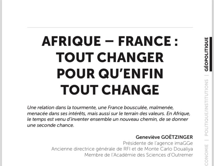 Heureuse d’avoir contribué à la réalisation de ce formidable numéro hors série de @RevuePol qui sort aujourd’hui : Afrique, des indépendances à la souveraineté ! Merci @Benedetti65 merci aux nombreuses personnalités du continent qui ont réfléchi à nos côtés et vive l’Afrique !