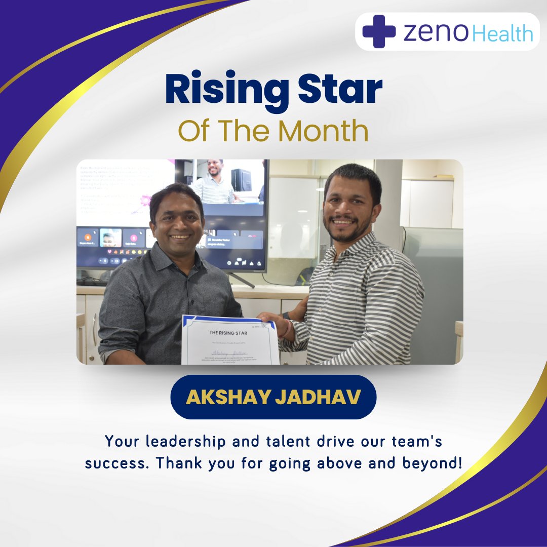 Rising Star Alert!  A big congratulations to Akshay Jadhav on being recognized as this month's Rising Star! 

#RisingStar #EmployeeRecognition #TeamworkMakesTheDreamWork #ZenoHealth #EmployeeSuccess