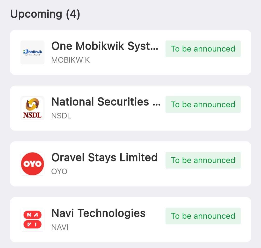 Upcoming ipos pre-ipo shares available 👇
Dm for more details
Wa.me/+919381502101

⏩OYO
⏩NSDL
⏩Mobikwik

#preipo
#ipo
#unlisted
#StocksToBuy