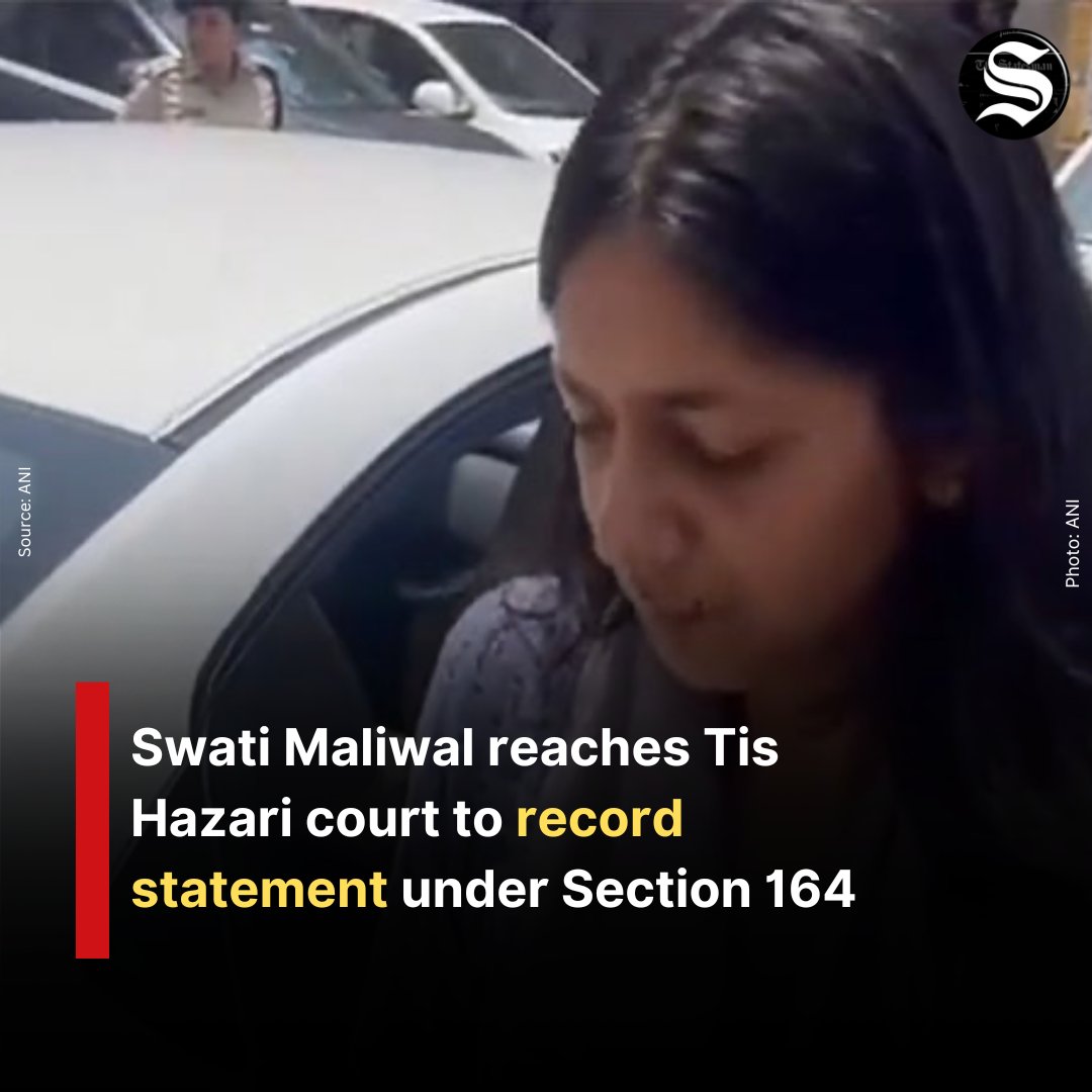 TheStatesmanLtd's tweet photo. AAP Rajya Sabha MP #SwatiMaliwal arrived at the Tis Hazari Court in #Delhi to get her statement recorded under #Section164 of the Code of Criminal Procedure today. Under Section 164, a magistrate can record a person's statement or confession during a police investigation before the #trial.
#ArvindKejriwal #BibhavKumar #Delhi #TheStatesman