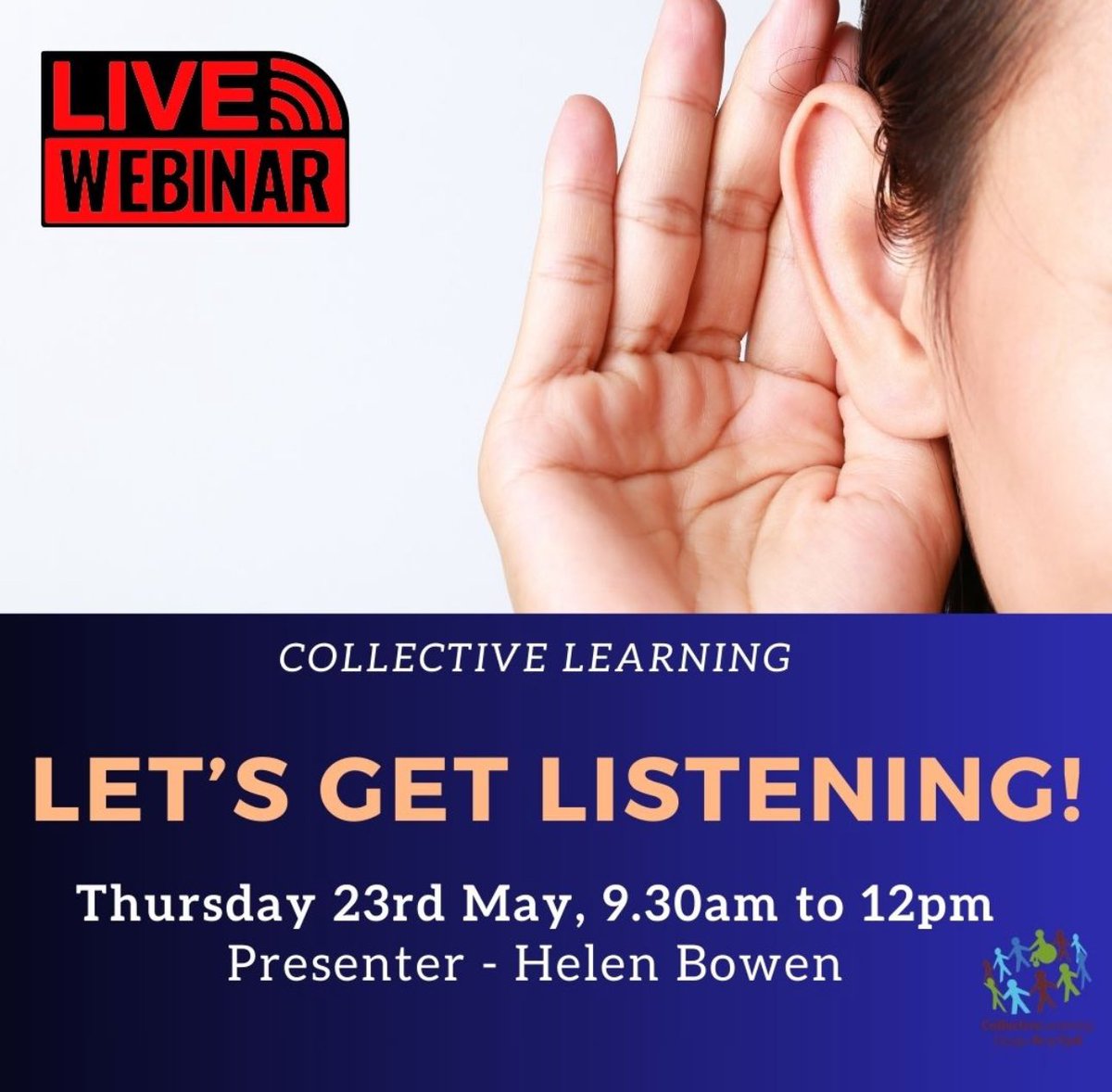 LIVE WEBINAR with @helenbowen1 - 'Let's Get Listening' 
Thursday 23rd May - 9.30am to 12pm 
Contact us for booking 👍

#webinar #primaryeducation #primaryschool #listening