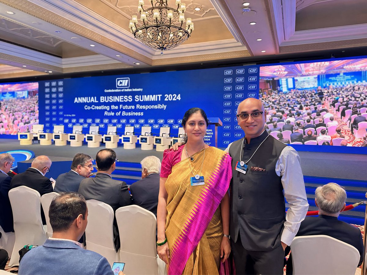 Excited to be here with my sister and co-founder of @AmaraRaja_Group, Dr. @RamadeviGourin1 at the CII Annual Business Summit 2024 in New Delhi, themed 'Co-creating the Future Responsibly'. Anticipating a dynamic two days filled with engaging interactions and insightful learnings.