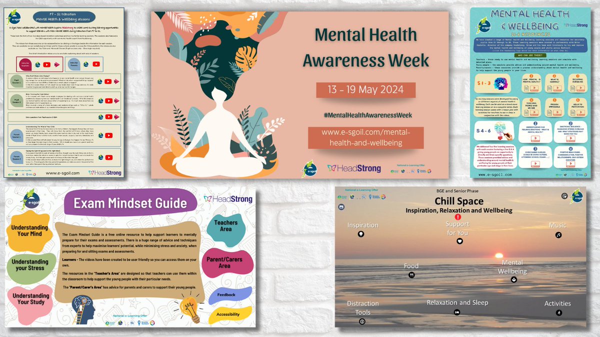 All this week we have been sharing our Mental Health & Wellbeing resources as part of #MentalHealthAwarenessWeek to support learners, teachers and parents/carers. Thanks to @HeadStrongMind5 whom we partnered with to create these. Access the resources here e-sgoil.com/mental-health-…