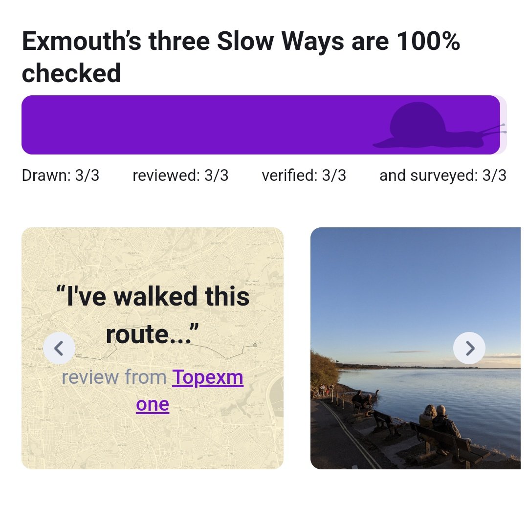 Exmouth in Devon is 100% connected to the #SlowWays network! ♥️⭐👍🏻 How connected is your local town? Find out by searching for it: beta.slowways.org 🐌