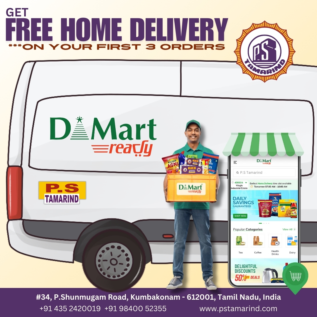 **Free Home Delivery

#FreeDelivery #HomeDelivery #FreeHomeDelivery #DMart #DmartReady #Puli #India #Kumbakonam #கும்பகோணம் #PSபுளி #pstamarind #PSTamarind #tamarind #புளி