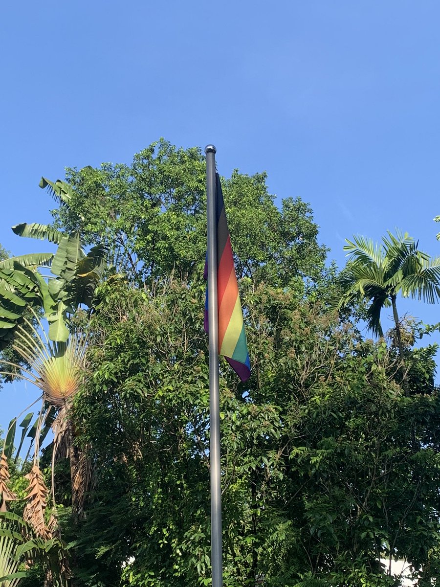We will continue working to build, not just imagine, a world in which equality thrives & every person can reach their full potential, live free & equal Flying the 🏳️‍🌈 Flag at the 🇪🇺 Residence in 🇸🇬 on the International Day Against Homophobia, Biphobia & Transphobia #IDAHOT2024