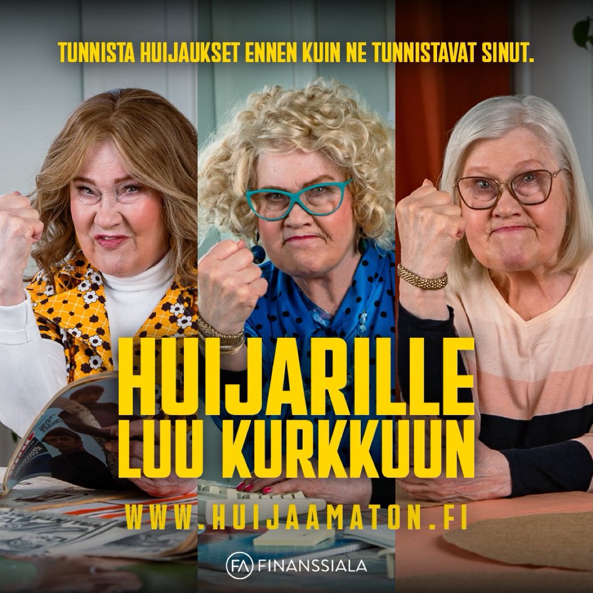 Tuomo Yli-Huttula (@tuomoylihuttula) on Twitter photo 🔶Lähes 70 % on joutunut digihuijausten kohteeksi.
🔶Kolme 3 % on menettänyt merkittävän summan rahaa. Suomen väkilukuun suhteutettuna se on n. 165 000 suomalaista.
🔶<a href="/finanssiala/">Finanssiala</a> aloittaa kampanjan kaikkien tunteman Maija-Liisa Peuhun johdolla.
Tutustu huijaamaton.fi 🔶Lähes 70 % on joutunut digihuijausten kohteeksi.
🔶Kolme 3 % on menettänyt merkittävän summan rahaa. Suomen väkilukuun suhteutettuna se on n. 165 000 suomalaista.
🔶<a href="/finanssiala/">Finanssiala</a> aloittaa kampanjan kaikkien tunteman Maija-Liisa Peuhun johdolla.
Tutustu huijaamaton.fi
