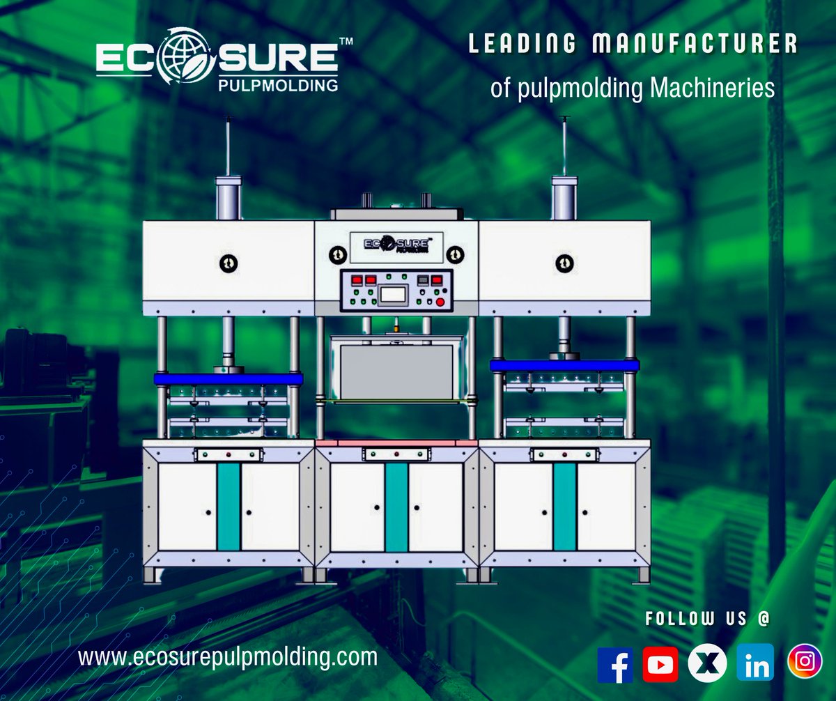 ecosure111's tweet photo. Ecosure Pulpmolding : A premier manufacturer of pulpmolding tableware machinery with over 380+ semi-automatic machines installed.💯💯💯💯♻️♻️
#sustainablemanufacturing #technology #MachineManufacturers #pulpmolding #pulptechnology #bagasse #makeinindia #pasticfree https://t.co/6bzMI3pe4T