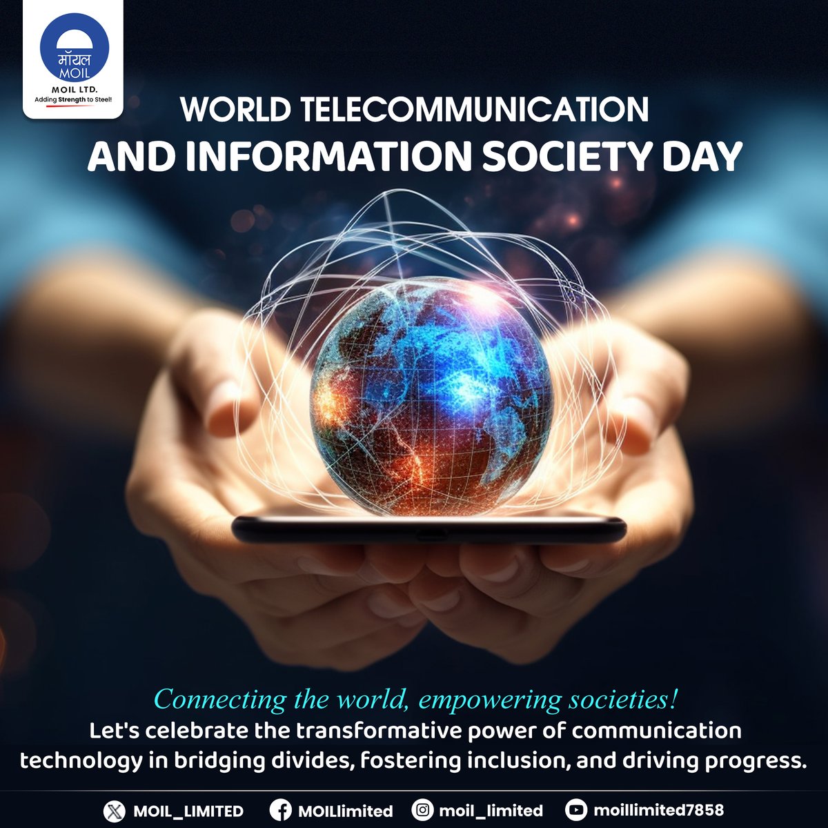 Bridging worlds with technology. On World Telecommunication and Information Society Day, MOIL celebrates the innovation that connects us. #TechForGood #MOIL #HarEkKaamDeshKeNaam #WTISD