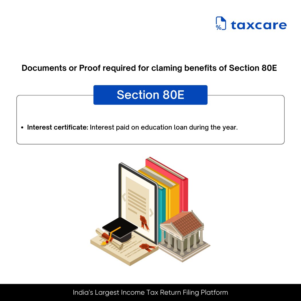 taxcareapp's tweet image. To claim the benefits of deduction under section 80E in your income tax return, you will need to submit the certificate of interest paid on an education loan from a financial institution. #TaxBenefits #IncomeTaxReturn #Section80E #TaxcareApp #IncomeTaxFiling #IncomeTax #India 🇮🇳
