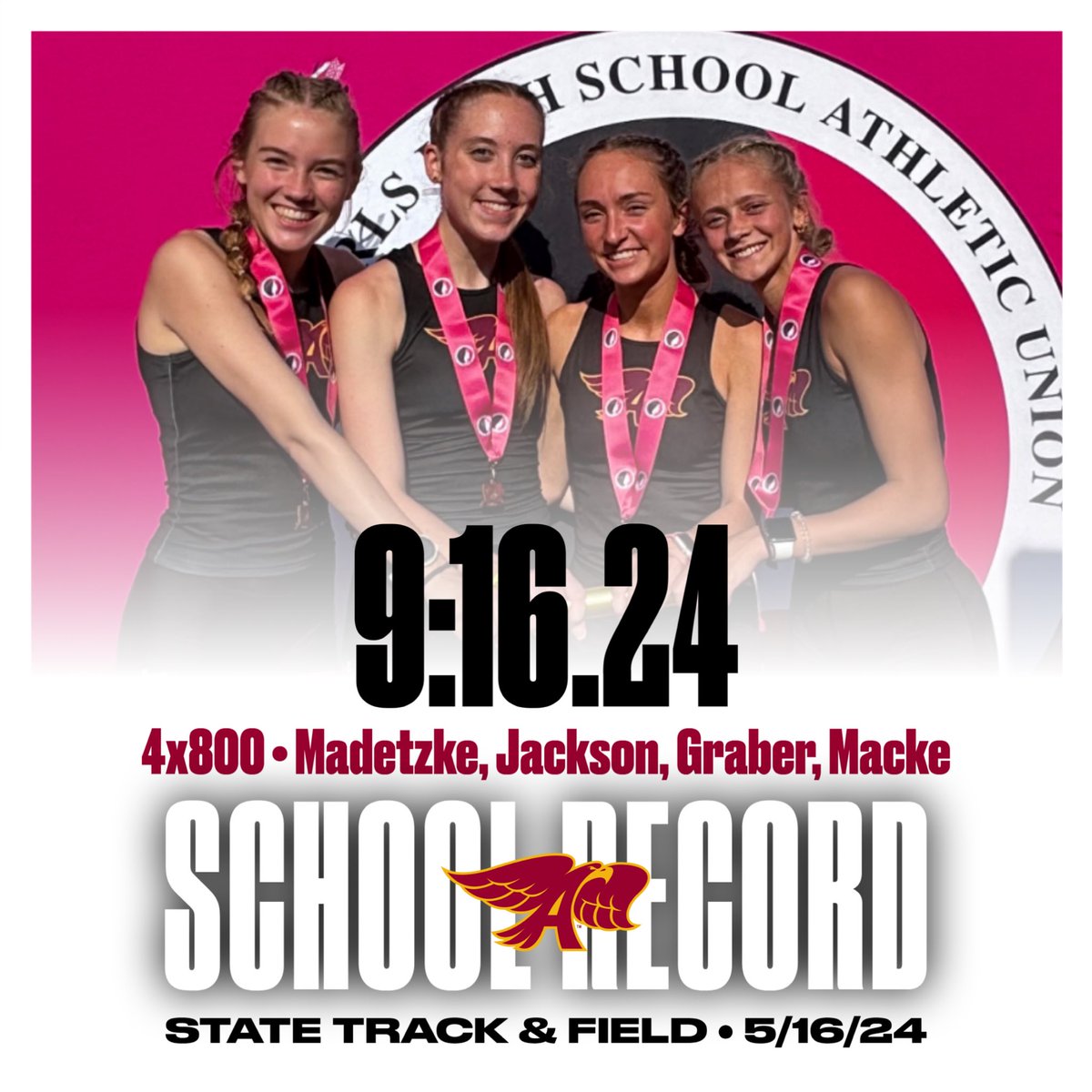 New school record and a third place finish in the 4x800!! Makenna Madetzke, Sophia Graber, Lauren Jackson, Alli Macke
