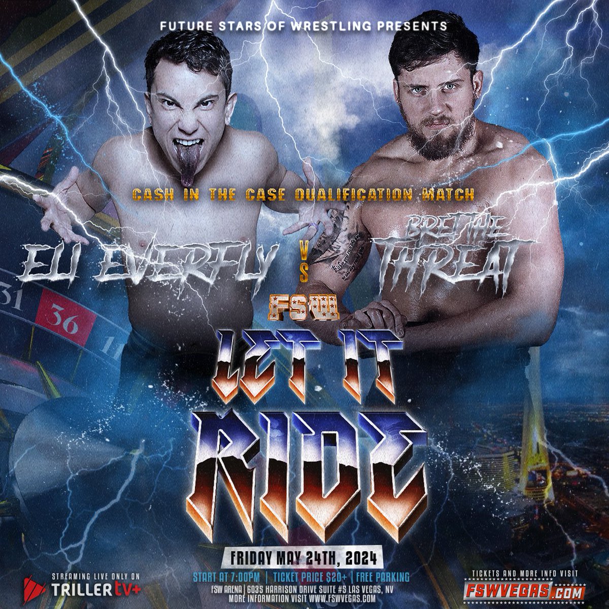 FSW Let It Ride Friday May 24, 7PM PST LIVE on @FiteTV+ FSW Arena | #LasVegas 𝘾𝙖𝙨𝙝 𝙞𝙣 𝙩𝙝𝙚 𝘾𝙖𝙨𝙚 𝙌𝙪𝙖𝙡𝙞𝙛𝙞𝙚𝙧 @EliEverfly VS @bretthethreat10 Ticket + Streaming links in the bio!