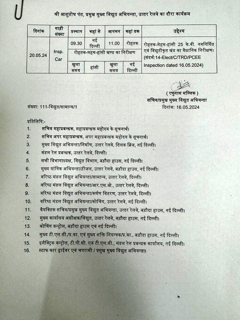 रोहतक महम हांसी सेक्शन का PCEE सर्वे 20मई 2024 को बधाई @HisarJunction @Abhishek0105196 @Mohitja29567636 @NWRailways