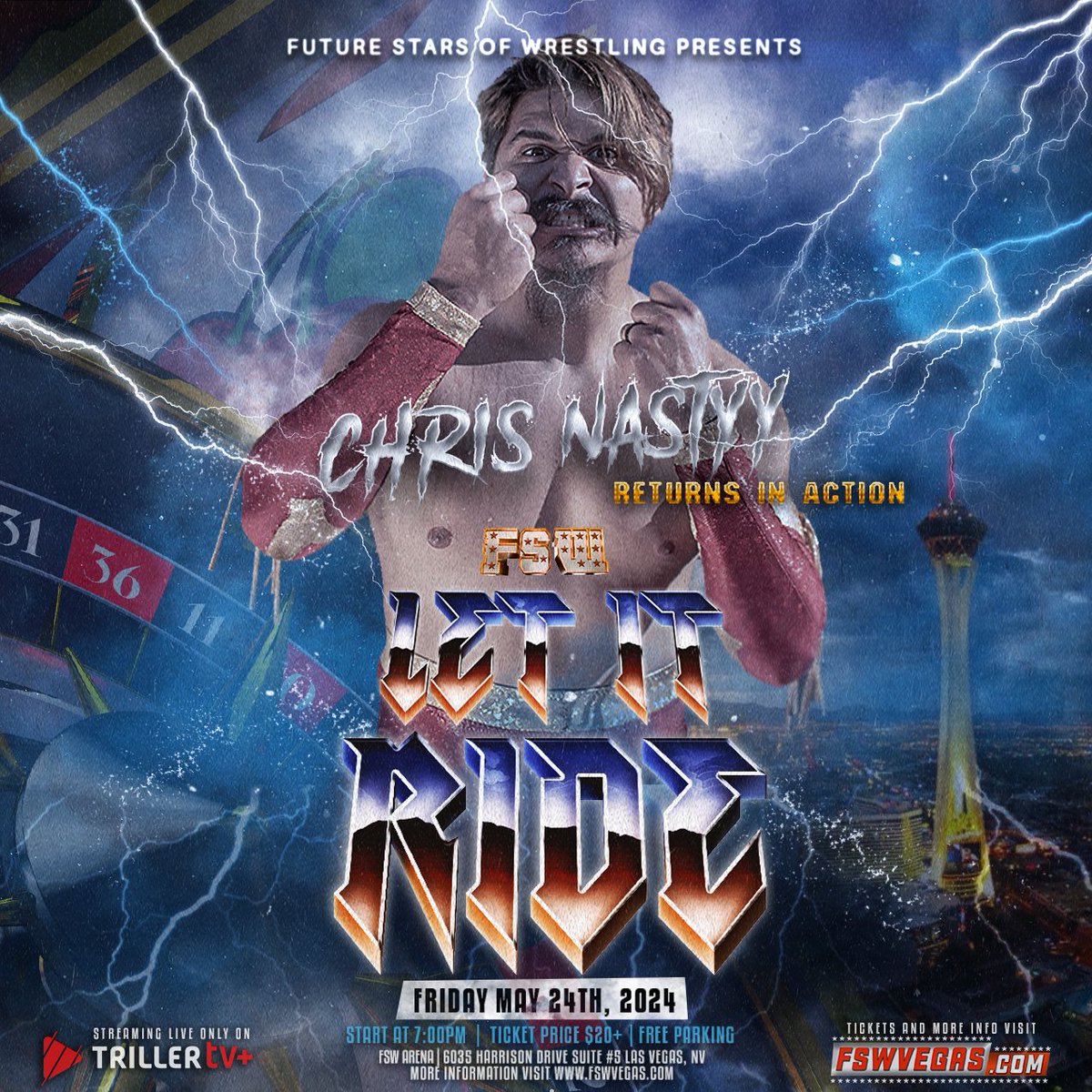 FSW Let It Ride Friday May 24, 7PM PST LIVE on @FiteTV+ FSW Arena | #LasVegas 𝙁𝙚𝙖𝙩𝙪𝙧𝙞𝙣𝙜 The return of @chrisnastyy_! Ticket + Streaming links in the bio!