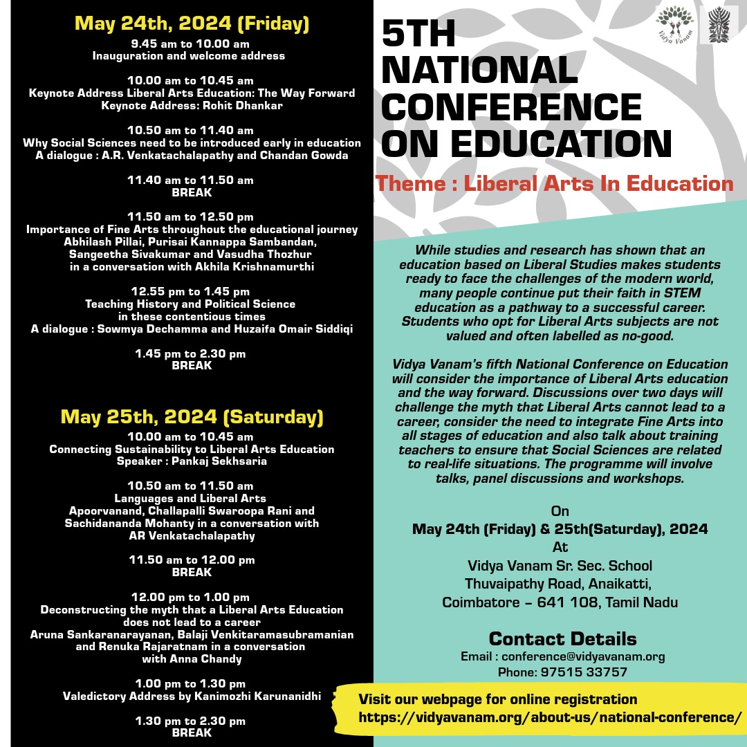 My mother Prema Rangachary is an extraordinary human being. In 2007 she founded @VidyaVanam (in Anaikatti, TN) a school that educates the marginalised & gives children the freedom to fly! On 24 & 25 May, they host a conference - Liberal Arts in Education vidyavanam.org/about-us/natio…