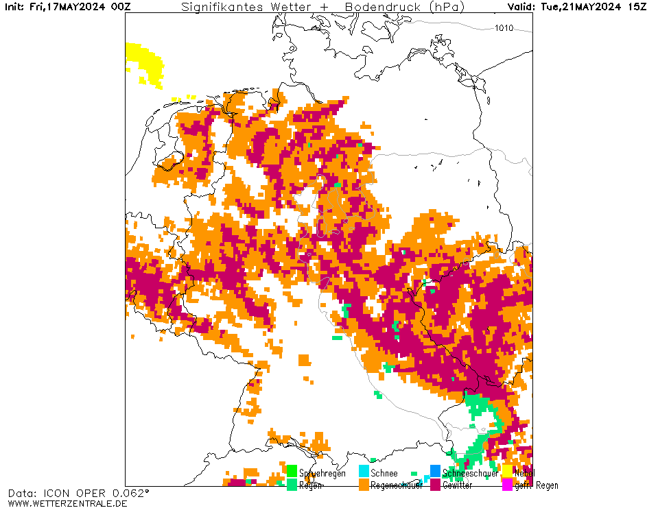 Das könnte auch Anfang nä. Woche sehr große #Unwetter geben! Das ICON 00z für Dienstag verbreitet schwere #Gewitter und #Starkregen. Wie viel Regen und ev. Tief-Mitteleuropa ist noch unklar! wetterzentrale.de