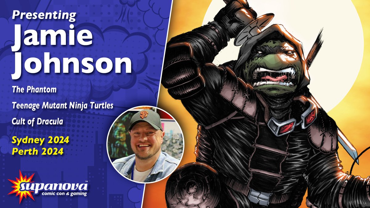 Please welcome back Jamie Johnson to our comic creator line-up for Supanova in Sydney and Perth this June! Jamie has illustrated for classics like The Phantom, and TMNT, including IDW's The Lost Years: A Last Ronin Story. supa.fans/JJohnson