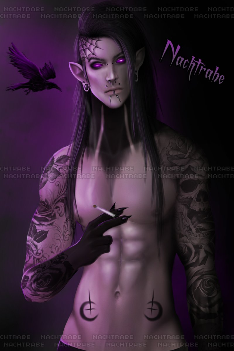 Here is some commissioned pieces of my Oc I haven't posted yet. Credit to the artists. 
#Oc #art #Demon #goth