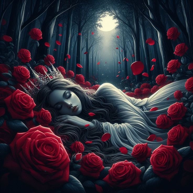 Love sleeps in the roses that watch over her dreams as the breath of the moon rests on her lips tracing the growing shine of her rising kiss where dawn breaks as she awakens stretching the light of her rays across a blushing horizon to crown the day in a radiant ocean of blessing