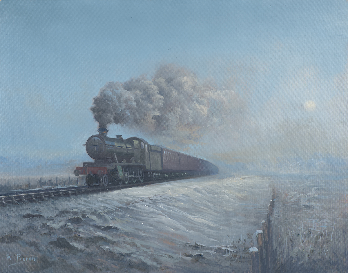 Snow and Steam Oil on Canvas. 20' x 16' Prints, cards etc of this painting are available on the website -redbubble.com/i/art-print/Sn…