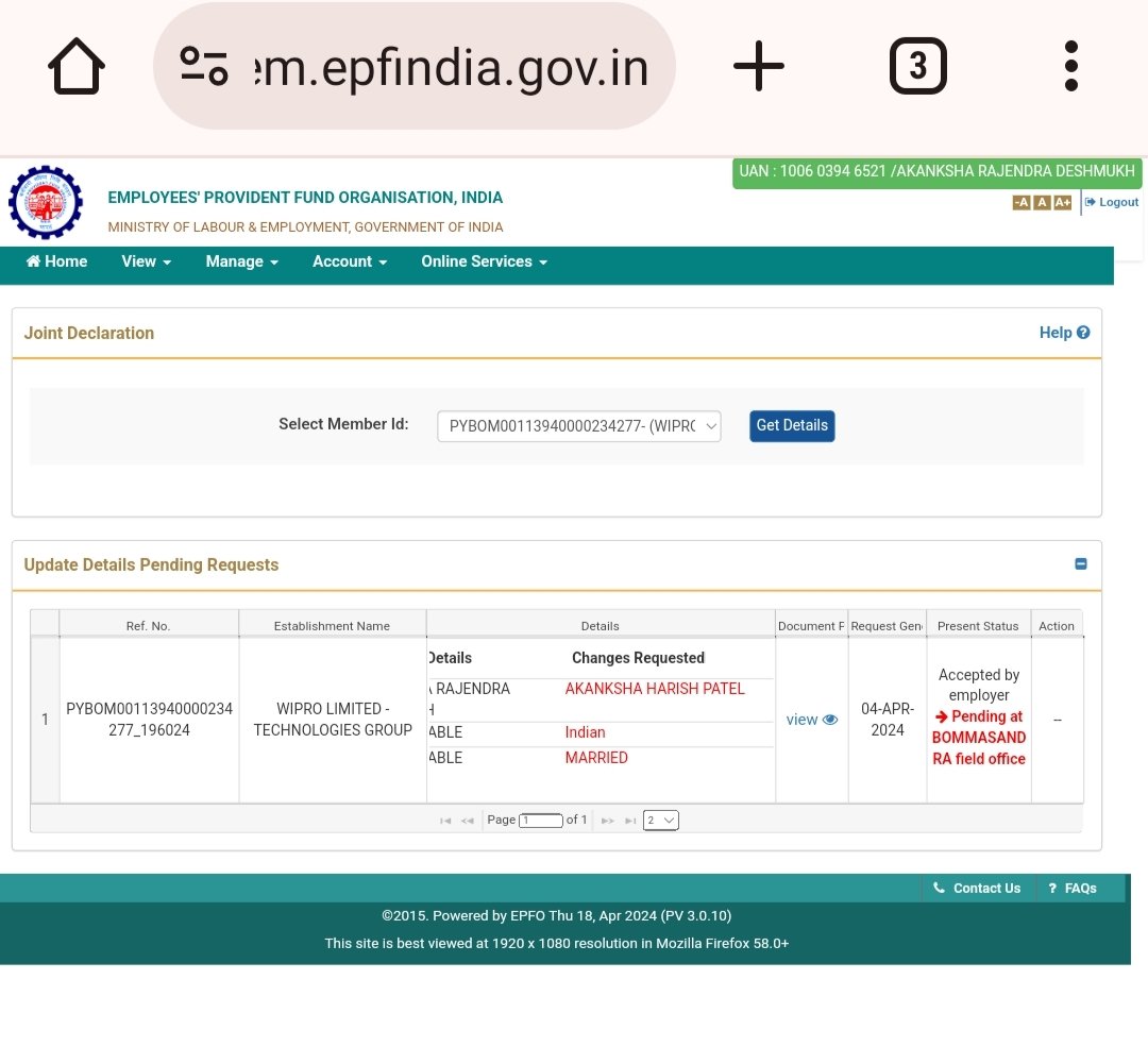 Akanksha1592's tweet photo. @socialepfo @mygovindia @LabourMinistry @MIB_India @PIB_India kindly request your intervention. Even after employer approved name correction request on UAN portal . Still no action taken from epfo team Bommasandra. Pls assist. 3 grievances raised but no luck. https://t.co/iKW896hDTo