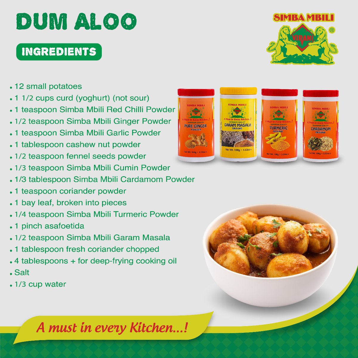 simbambilispice's tweet image. Have you tastes Dum Aloo before? Let&apos;s help you create yours today.
#DumAloo #SimbaMbili #SpiceRecipes #CookingTips #DeliciousDishes