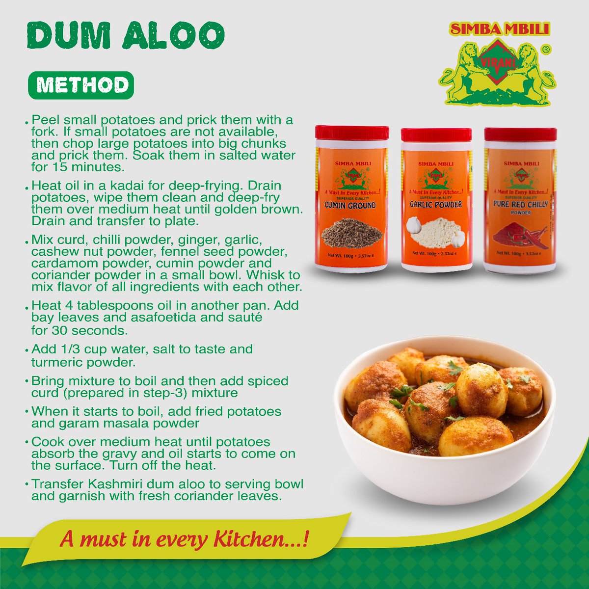 Have you tastes Dum Aloo before? Let's help you create yours today.
#DumAloo #SimbaMbili #SpiceRecipes #CookingTips #DeliciousDishes