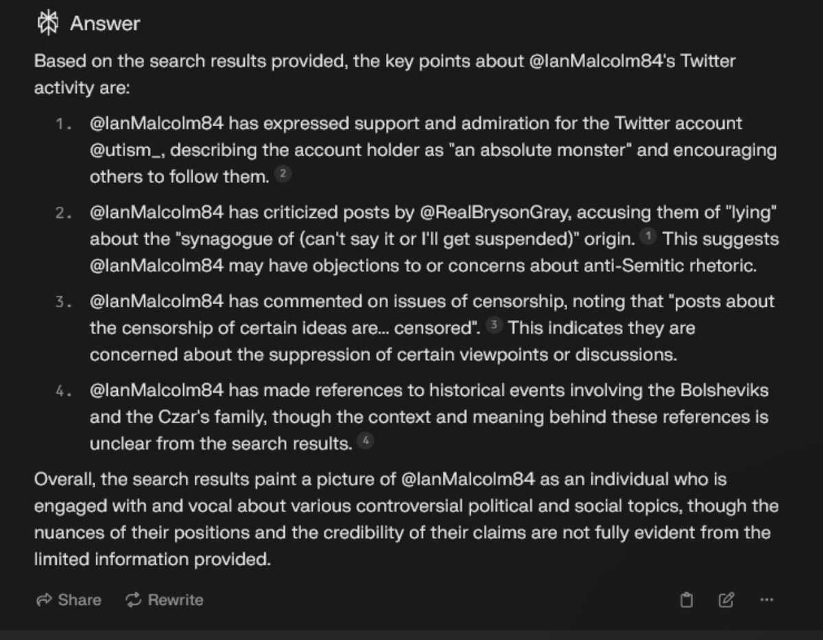Look what @MuricanVeteran found running an AI search on my account

Keep in mind AI like this is incessantly running in the background to adjust our “reputation” & justify our censorship, & stifle “the awakening”

They track what you say, follow, & even who you praise (@utism_)