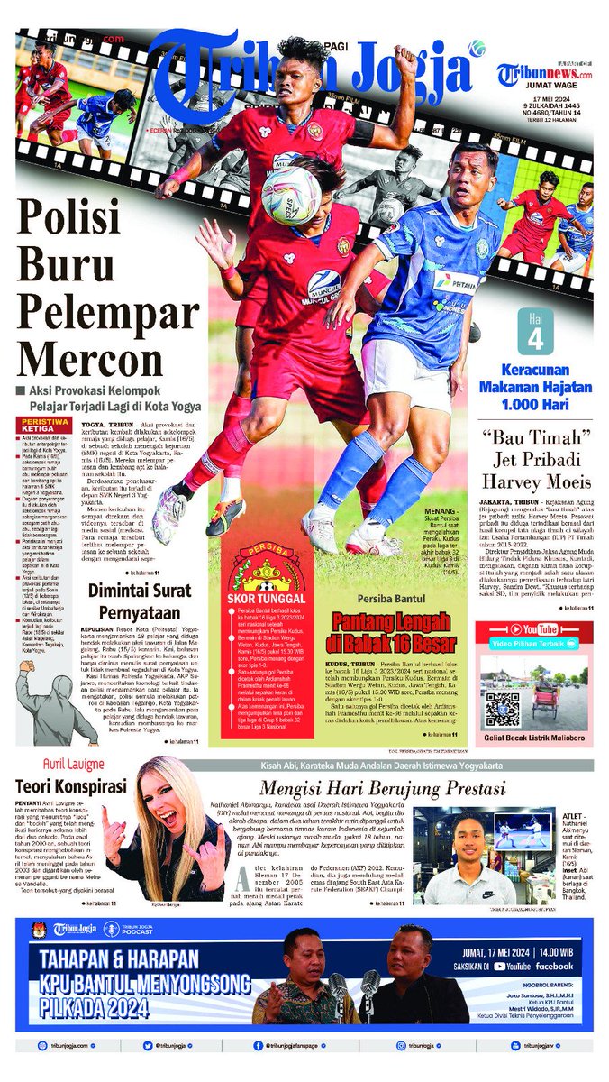 Tribun Jogja edisi Jumat, 17 Mei 2024. #persibaday #tawuran #jogja