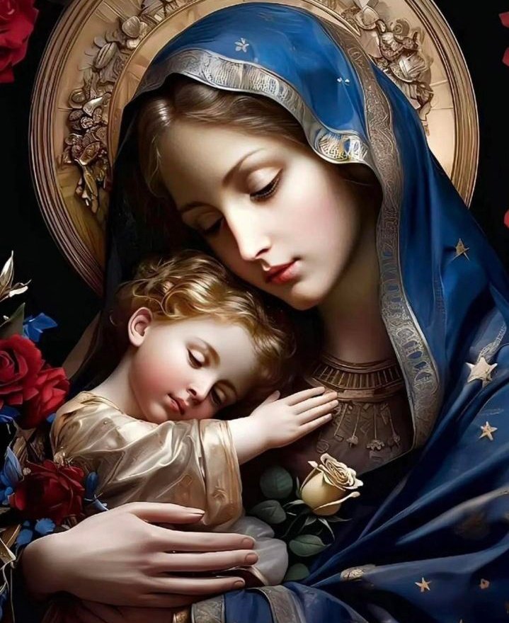 ✝️ Dios te salve, María, 
llena eres de gracia;
el Señor es contigo.
Bendita Tú eres 
entre todas las mujeres,
y bendito es el fruto de tu vientre, Jesús. 

Santa María, Madre de Dios,
ruega por nosotros, pecadores,
ahora y en la hora de nuestra muerte. Amén 🙏