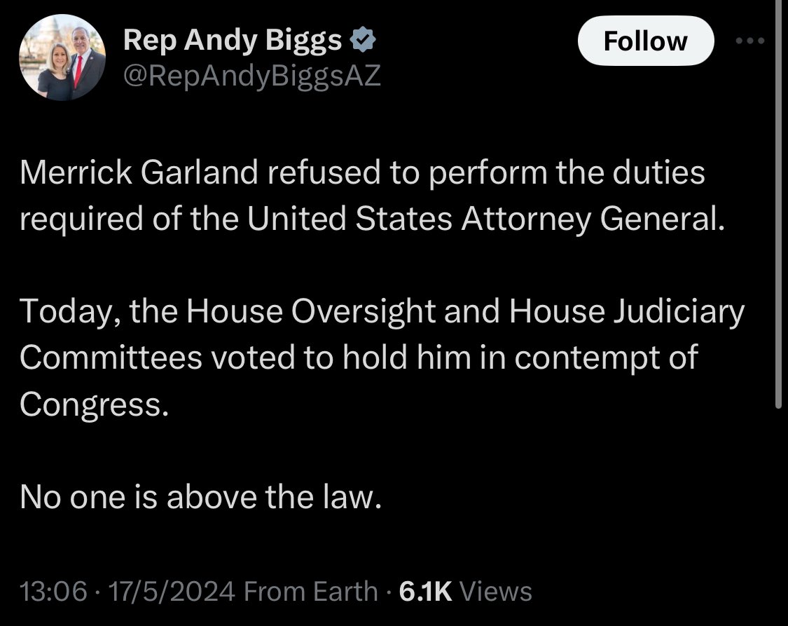 No one is above the law except the ones who ignored their subpoena. Jim Jordan Kevin McCarthy Scott Perry Andy Biggs Mo Brooks.