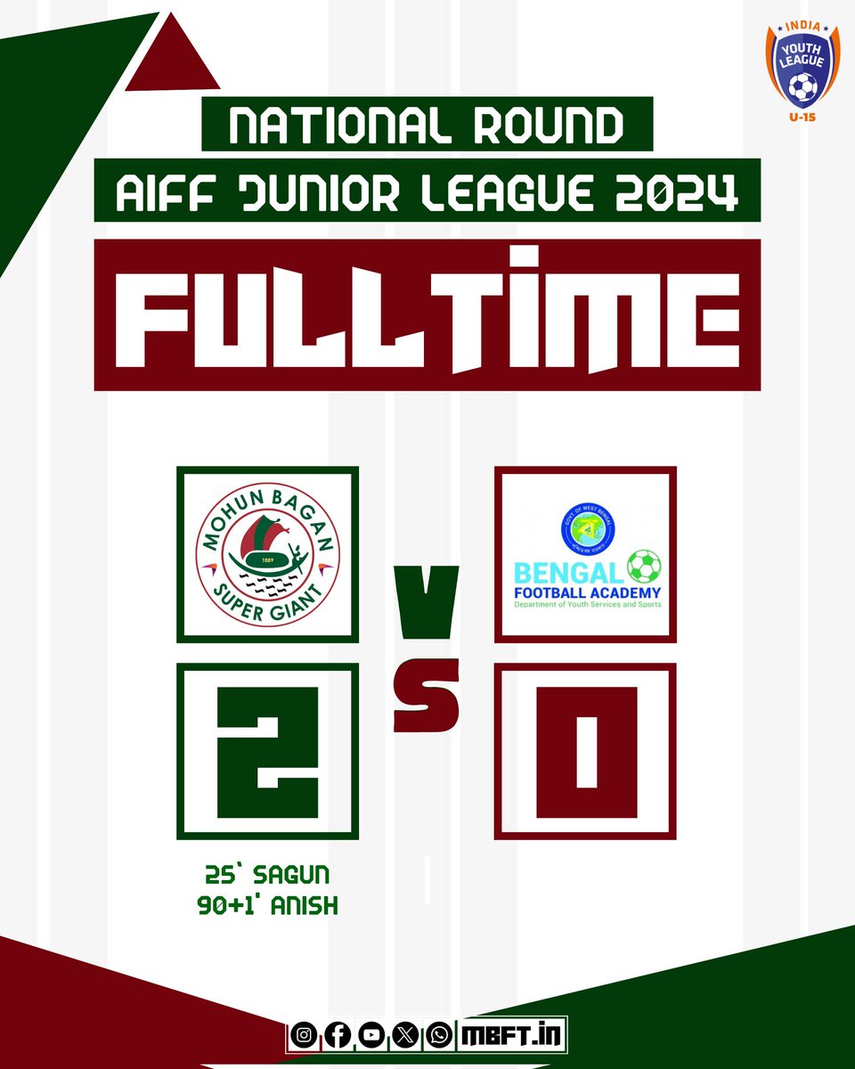 We beat Bengal Football Academy in a must win match in AIFF Junior League. 💚❤️

#JoyMohunBagan #MBFT