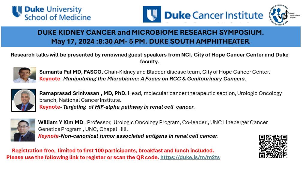 Huge thanks to @BariShahlaMD for the invitation to @DukeCancer to discuss the #microbiome in #kidneycancer. I'll be highlighting work from my terrific team (@NazliDizman @EbrahimiHedyeh @ReginaBarCar @luismezaco et al) & also some of the pioneering studies led by @BertrandRouty